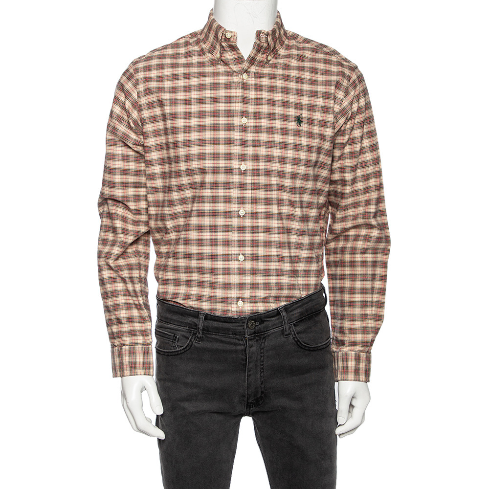 luxury-men-ralph-lauren-used-clothes-p557303-008-2 Ralph Lauren Beige Checkered Cotton Button Front Shirt M
