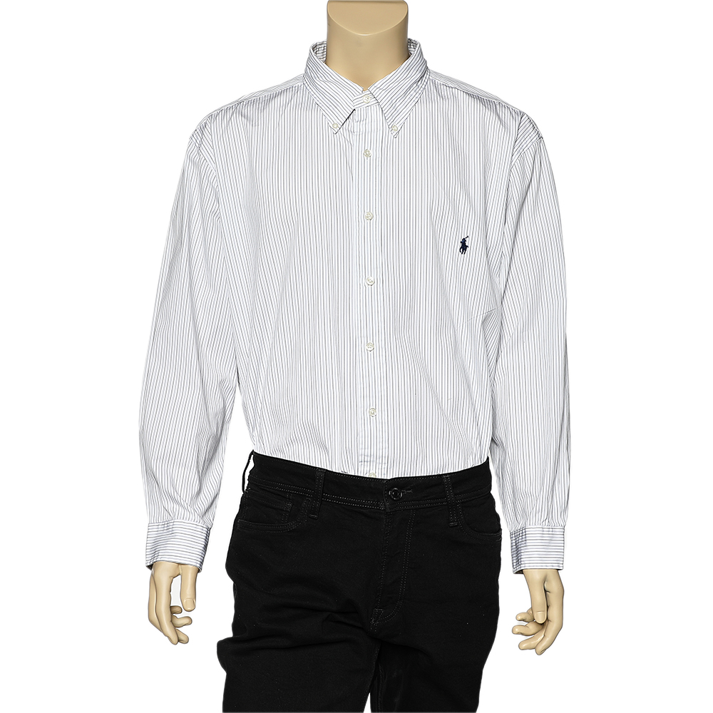 luxury-men-ralph-lauren-used-clothes-p603061-003-1 Ralph Lauren White Striped Cotton Button Front Shirt 3XB