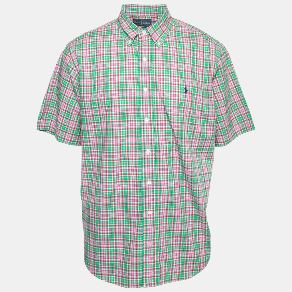 luxury-men-ralph-lauren-used-clothes-p656130-002 Ralph Lauren Green & Pink Checked Cotton Classic Fit Shirt XL