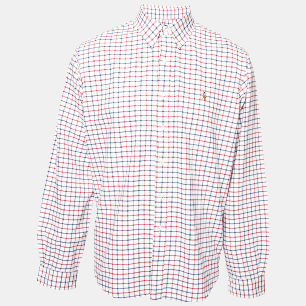 luxury-men-ralph-lauren-used-clothes-p656132-001 Ralph Lauren White Checked Cotton Button Front Shirt XL
