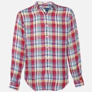 Ralph Lauren Red Checkered Linen Classic Fit Shirt M