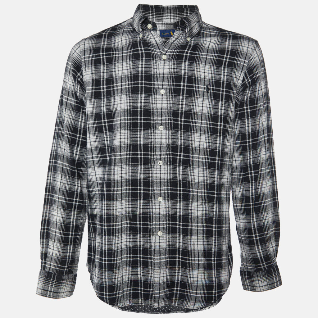 luxury-men-ralph-lauren-used-clothes-p932815-003 Ralph Lauren Monochrome Plaid Check Cotton Button Down Shirt L