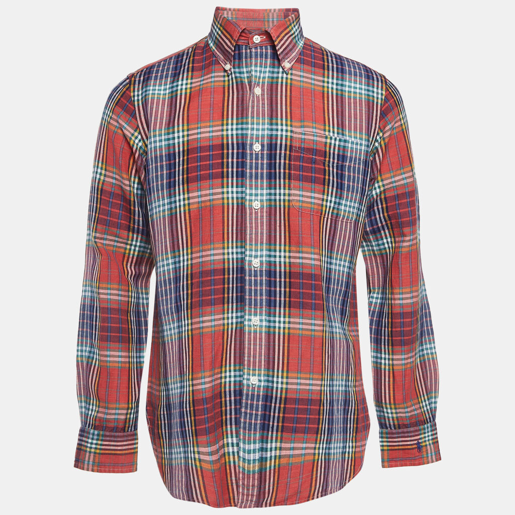 luxury-men-ralph-lauren-used-clothes-p937545-003 Ralph Lauren Multicolor Tartan Check Linen Blend Custom Fit Shirt M