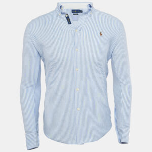 Ralph Lauren Blue Striped Cotton Knit Oxford Button Down Shirt M