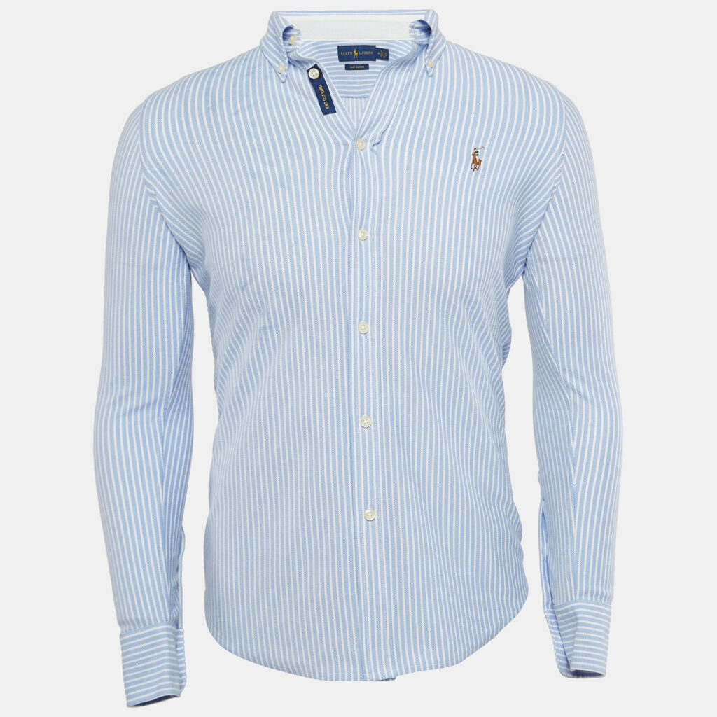 luxury-men-ralph-lauren-used-clothes-p949492-003 Ralph Lauren Blue Striped Cotton Knit Oxford Button Down Shirt M