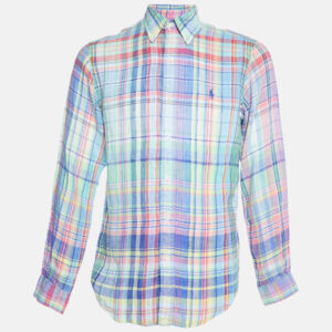Ralph Lauren Multicolor Madras Check Linen Button Down Shirt M