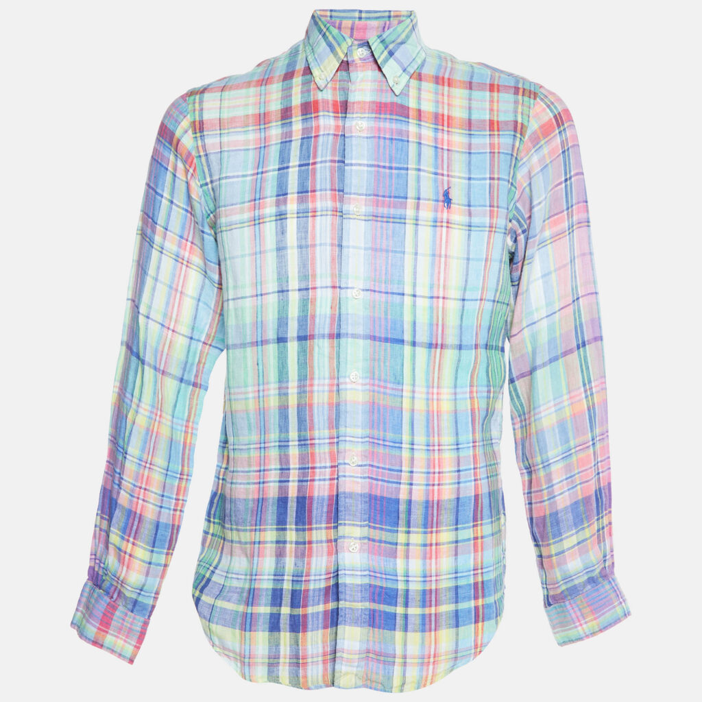 luxury-men-ralph-lauren-used-clothes-p996037-001 Ralph Lauren Multicolor Madras Check Linen Button Down Shirt M