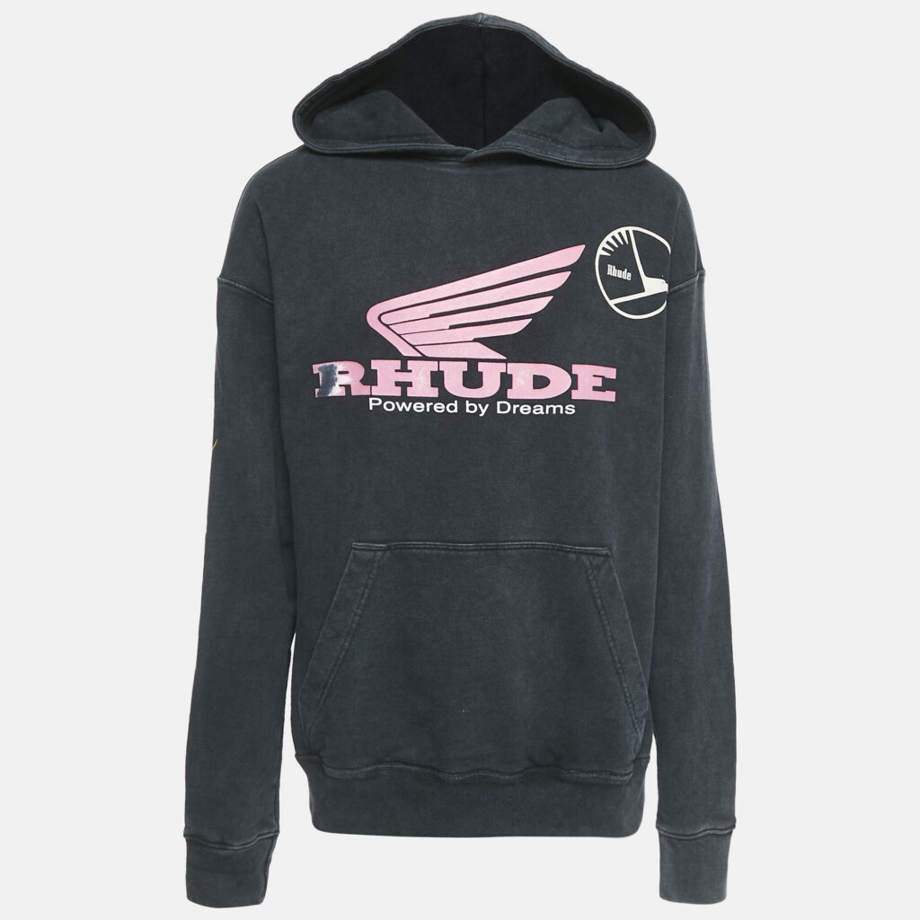 luxury-men-rhude-used-clothes-p1142161-001 Rhude Dark Grey Knit Graphic Printed Hooded Sweatshirt S