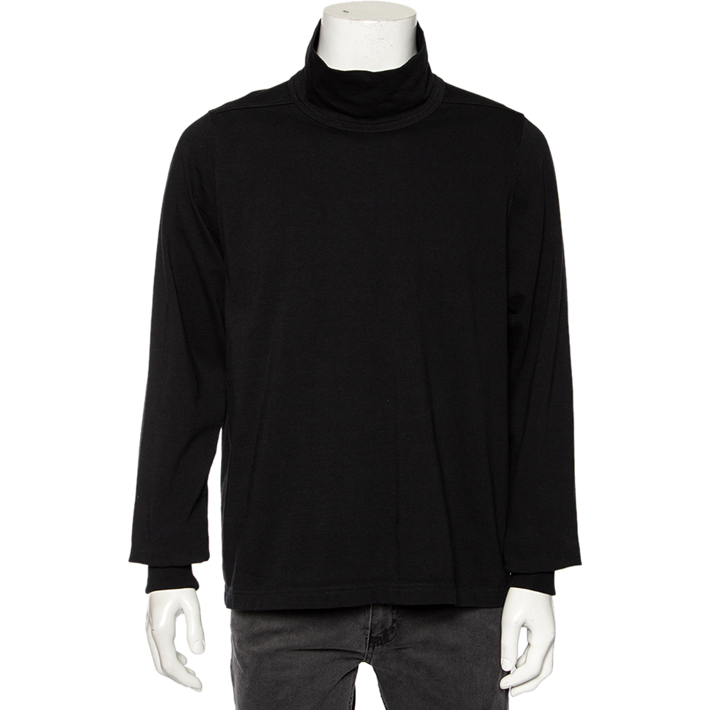 luxury-men-rick-owens-used-clothes-p499465-005 Rick Owens Black Knit Funnel Neck Detailed Oversized Jumper S