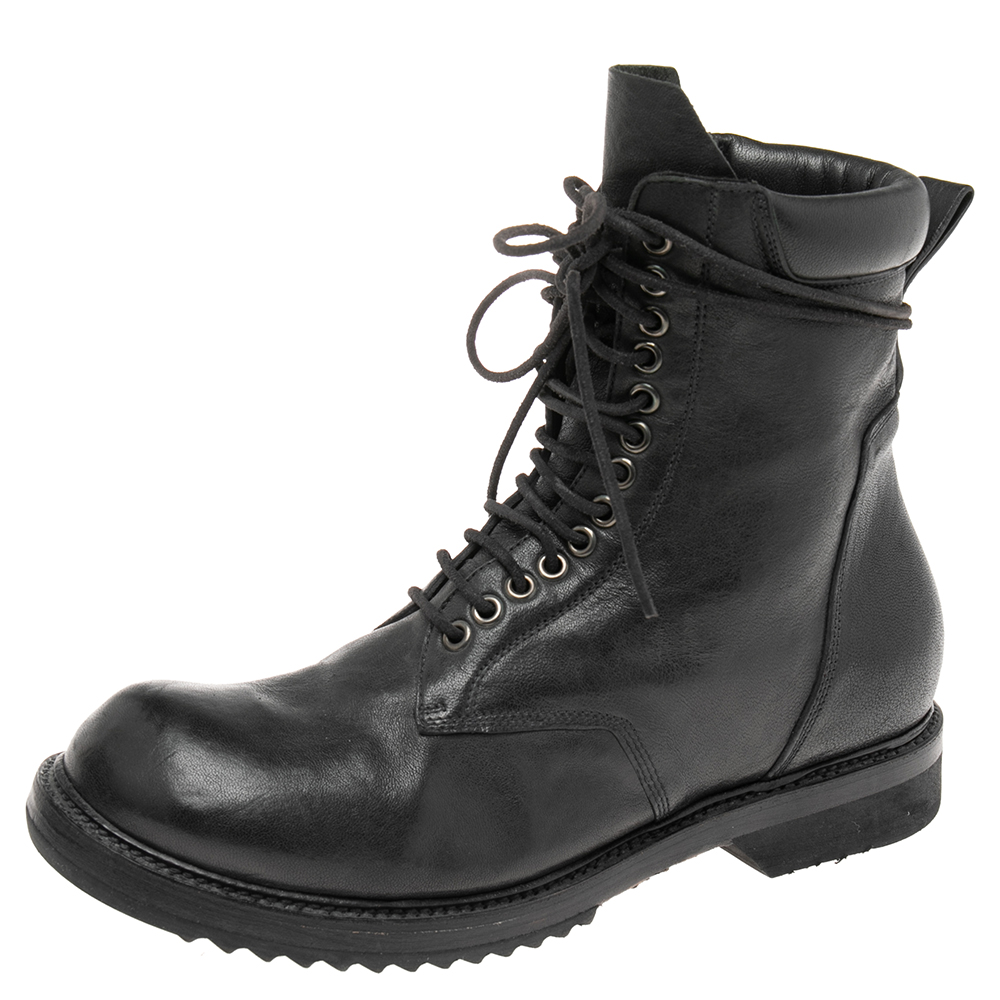 luxury-men-rick-owens-used-shoes-p578645-002-2 Rick Owens Black Leather Lace-Up Ankle Boots Size 41