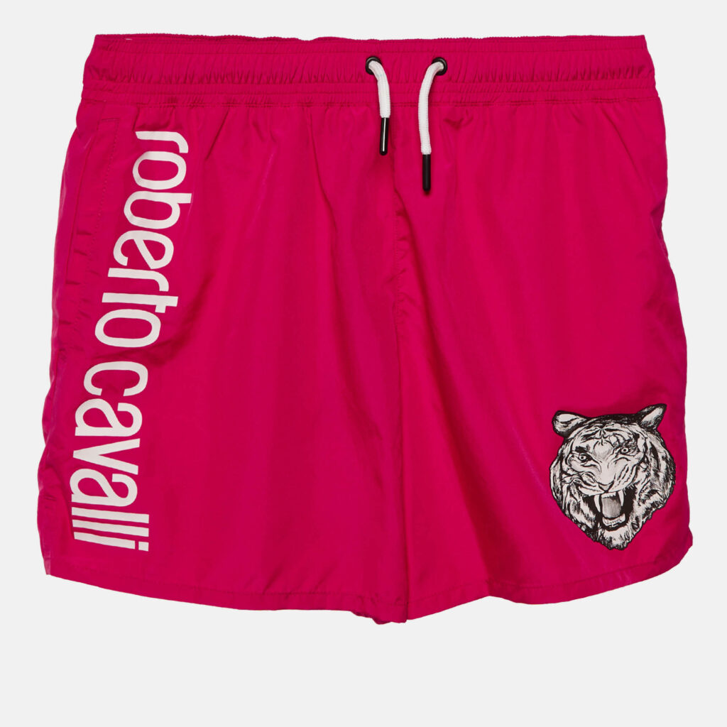 luxury-men-roberto-cavalli-beachwear-new-clothes-p1145631-006 Roberto Cavalli Beachwear Fucsia Pink Logo Printed Swim Shorts S