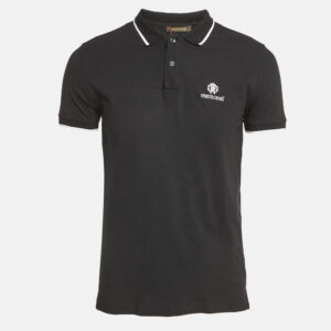 Roberto Cavalli Black Logo Embroidered Pique Polo T-Shirt M