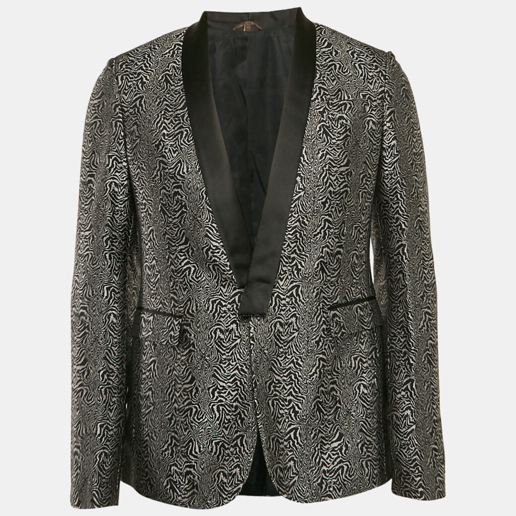 luxury-men-roberto-cavalli-used-clothes-p1081768-003 Roberto Cavalli Black/Grey Patterned Silk Single Breasted Blazer M