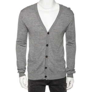 Roberto Cavalli Grey Knit Pocketed Button Front Cardigan M