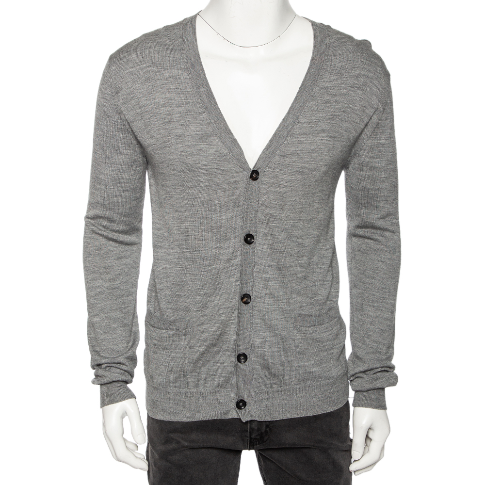 luxury-men-roberto-cavalli-used-clothes-p552153-006-2 Roberto Cavalli Grey Knit Pocketed Button Front Cardigan M