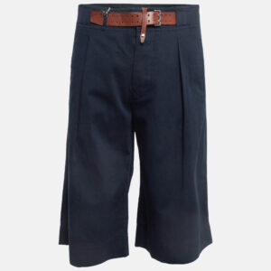 Roberto Cavalli Navy Blue Gabardine Belted Chino Shorts M