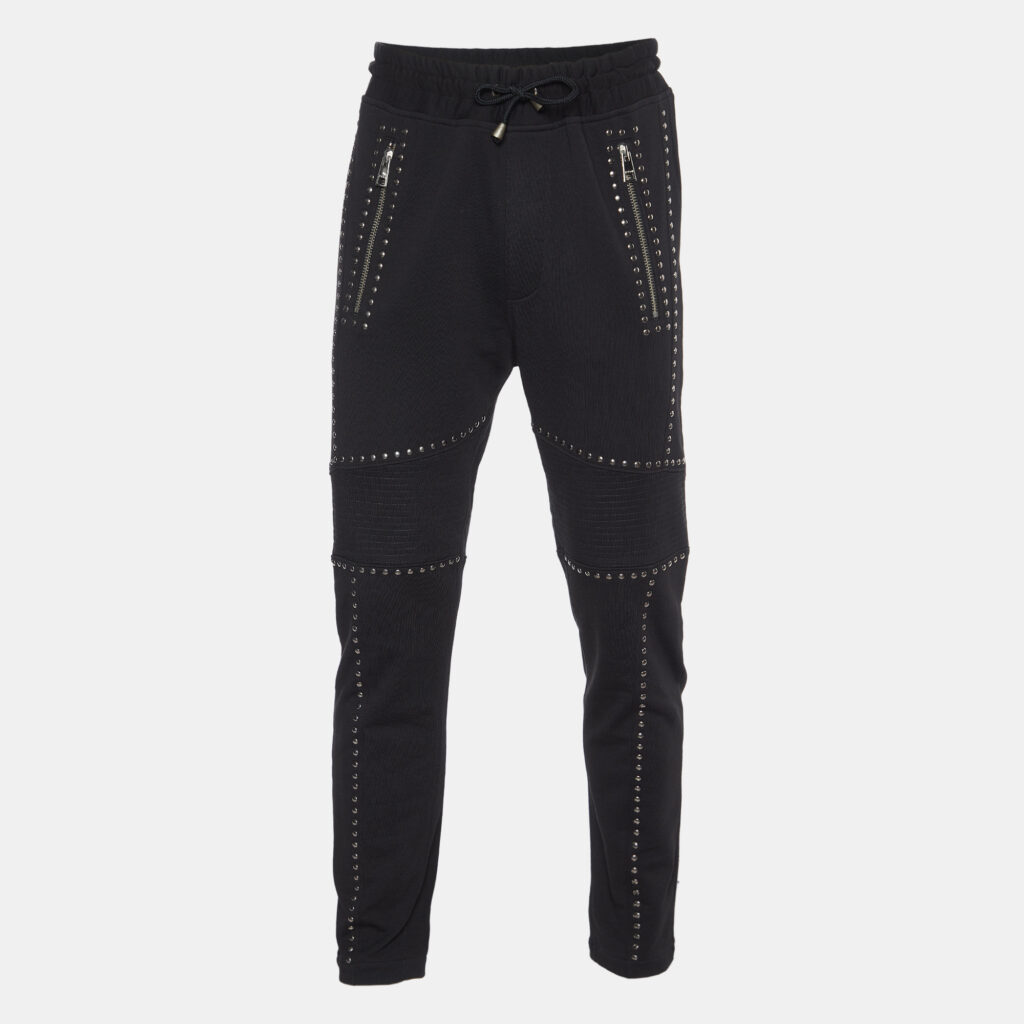luxury-men-roberto-cavalli-used-clothes-p998914-002 Robert Cavalli Black Cotton Knit Embellished Track Pants L