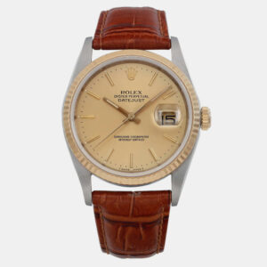 Pre-Owned Rolex Datejust 18K Yellow Gold Steel Champagne Wristwatch 36 mm