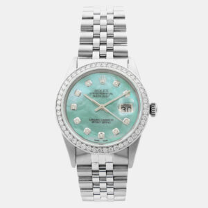 Rolex Teal Stainless Steel Datejust 16014 Automatic Men's Wristwatch 45mm