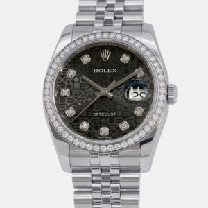 Rolex Black Diamond 18k White Gold Stainless Steel Datejust Automatic Men's Wristwatch 36 mm