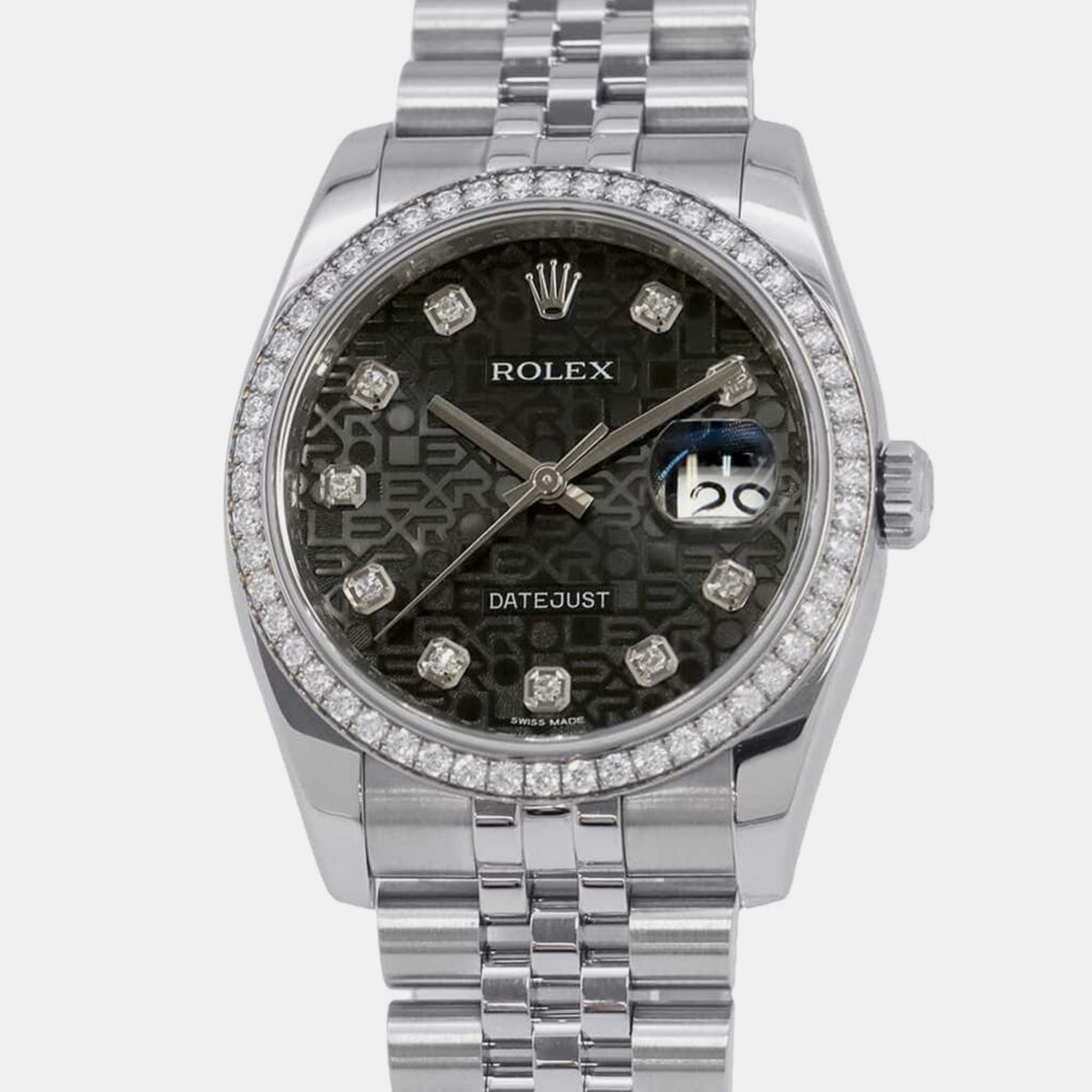 luxury-men-rolex-used-watches-p1111104-010 Rolex Black Diamond 18k White Gold Stainless Steel Datejust 116244 Automatic Men's Wristwatch 36 mm