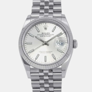 Rolex Silver 18k White Gold Stainless Steel Datejust Automatic Men's Wristwatch 36 mm