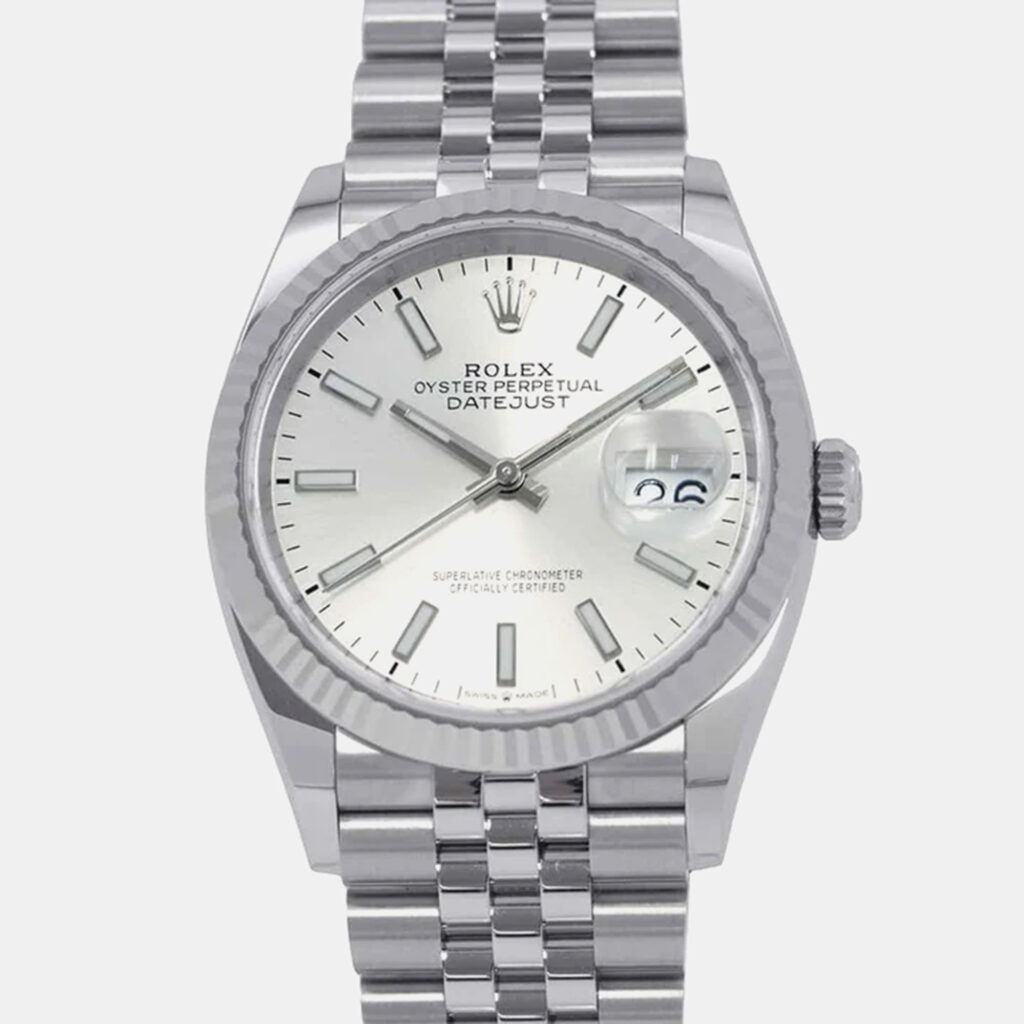 luxury-men-rolex-used-watches-p1111105-009 Rolex Silver 18k White Gold Stainless Steel Datejust 126234 Automatic Men's Wristwatch 36 mm