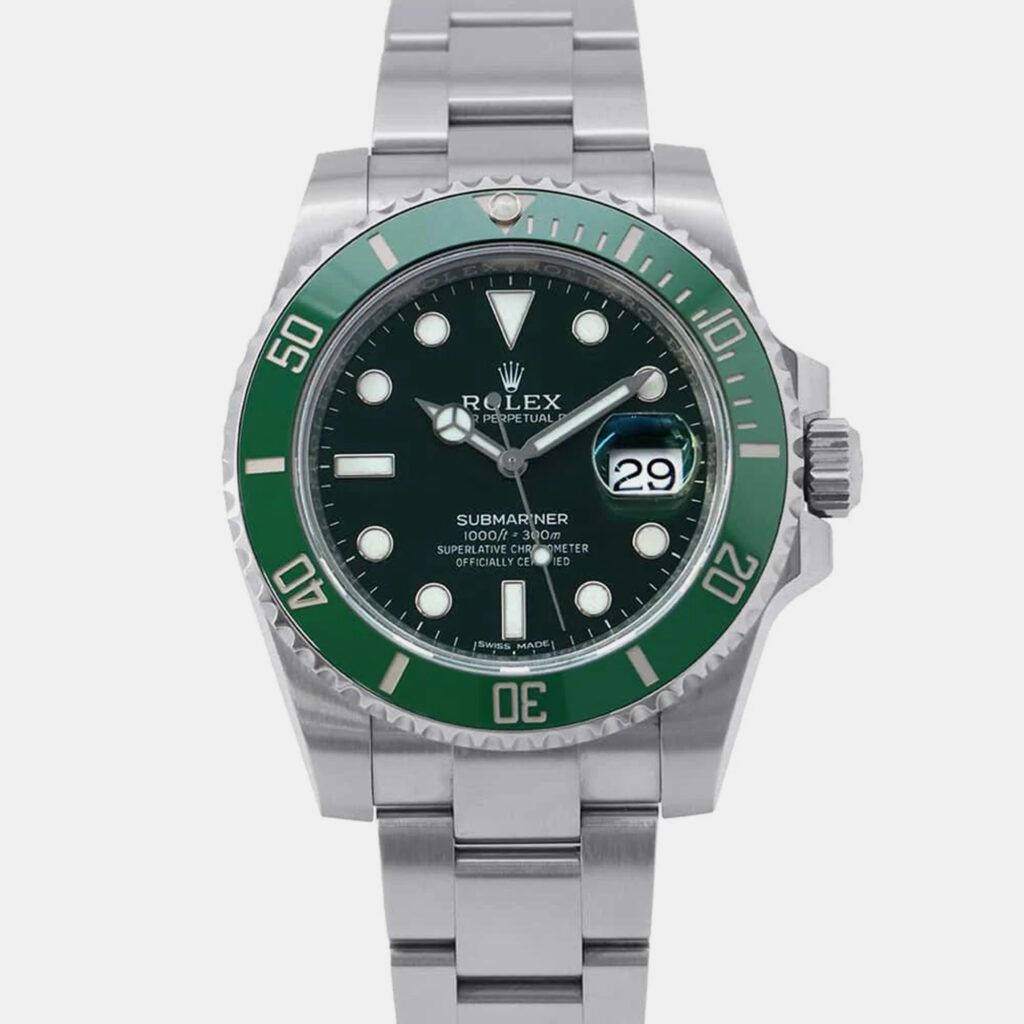 luxury-men-rolex-used-watches-p1111110-015 Rolex Green Stainless Steel Submariner 116610LV Automatic Men's Wristwatch 40 mm