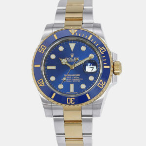 Rolex Blue 18k Yellow Gold Stainless Steel Submariner Automatic Men's Wristwatch 40 mm