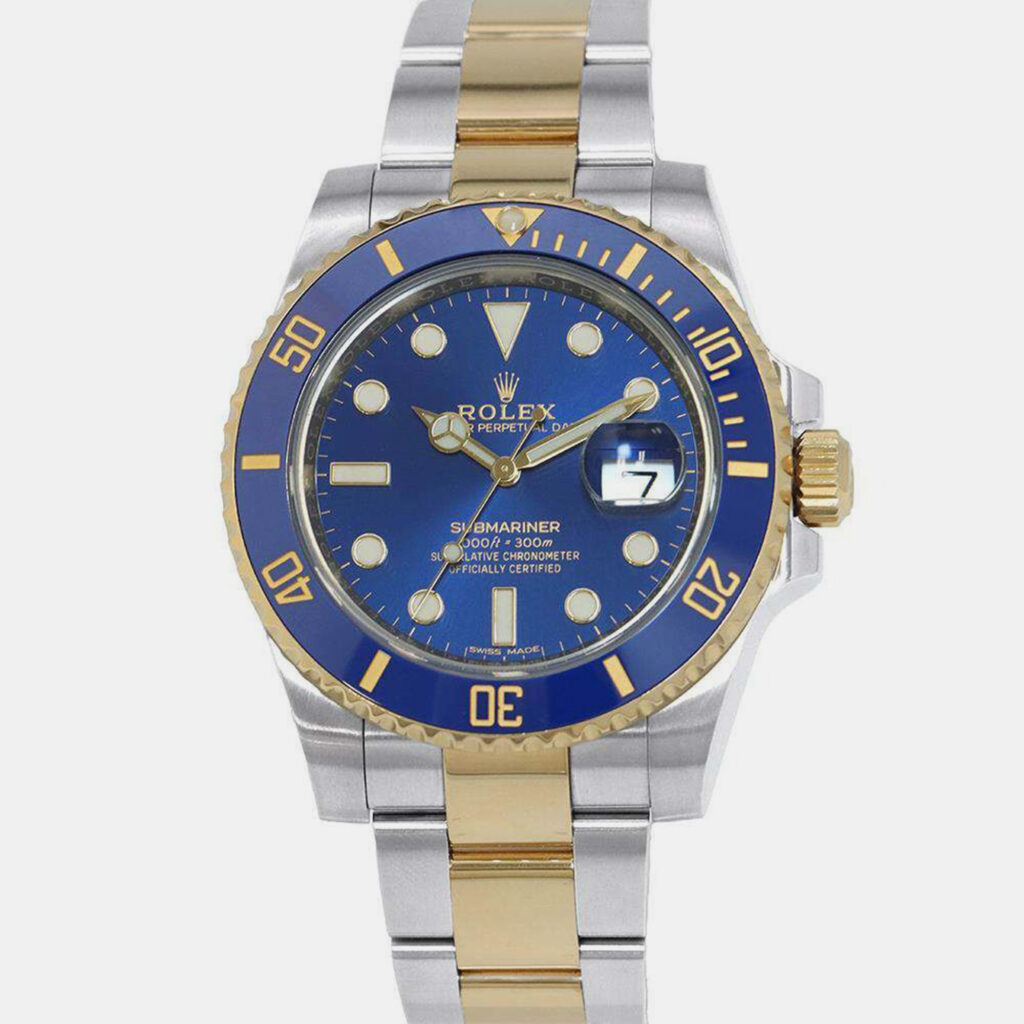 luxury-men-rolex-used-watches-p1111111-008 Rolex Blue 18k Yellow Gold Stainless Steel Submariner 116613 Automatic Men's Wristwatch 40 mm