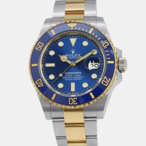 Rolex Blue 18k Yellow Gold Stainless Steel Submariner Automatic Men's Wristwatch 41 mm
