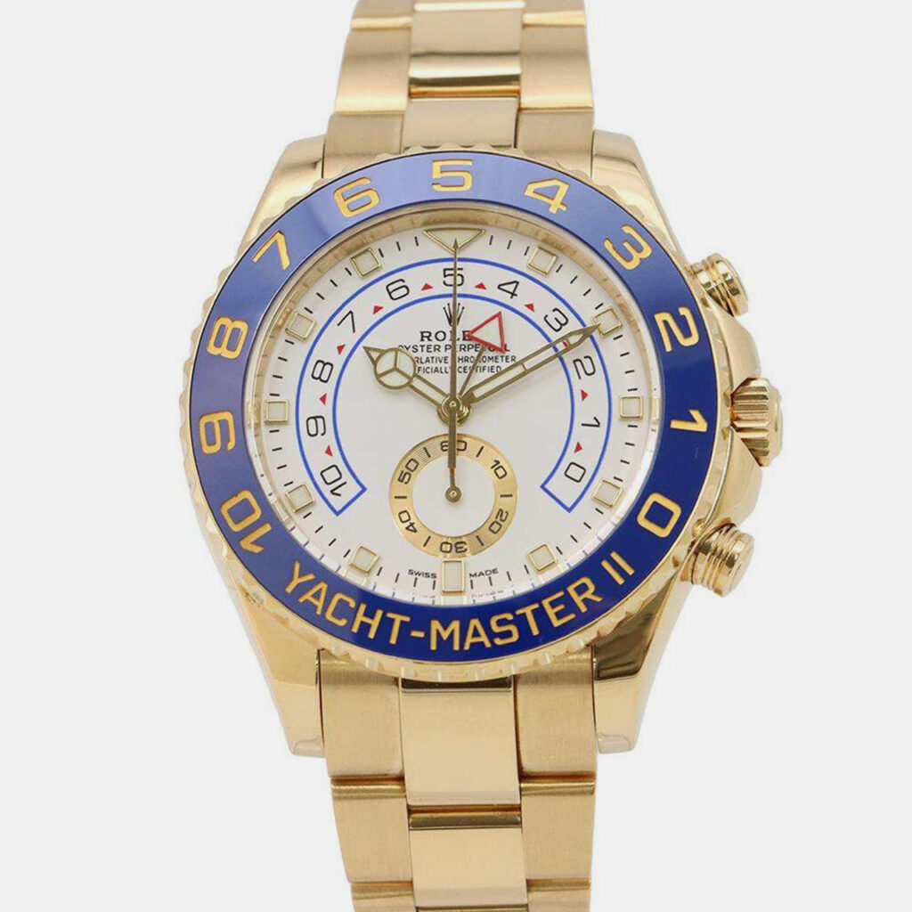 luxury-men-rolex-used-watches-p1111116-012 Rolex White 18K Yellow Gold Yacht-Master II Automatic Men's Wristwatch 44 mm