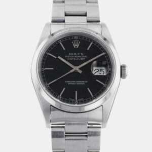 Rolex Black Stainless Steel Datejust 16200 Automatic Men's Wristwatch 36mm