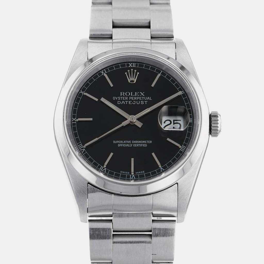 luxury-men-rolex-used-watches-p1121851-001 Rolex Black Stainless Steel Datejust 16200 Automatic Men's Wristwatch 36mm