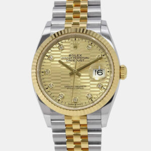 Rolex Fluted Diamond 18k Yellow Gold Stainless Steel Datejust 126233 Automatic Men's Wristwatch 36 mm