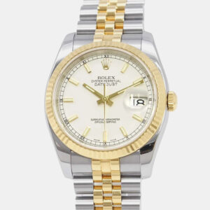 Rolex White 18k Yellow Gold Stainless Steel Datejust Automatic Men's Wristwatch 36 mm