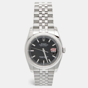 rolex black dial stainless steel datejust 116200 men's wristwatch 36 mm