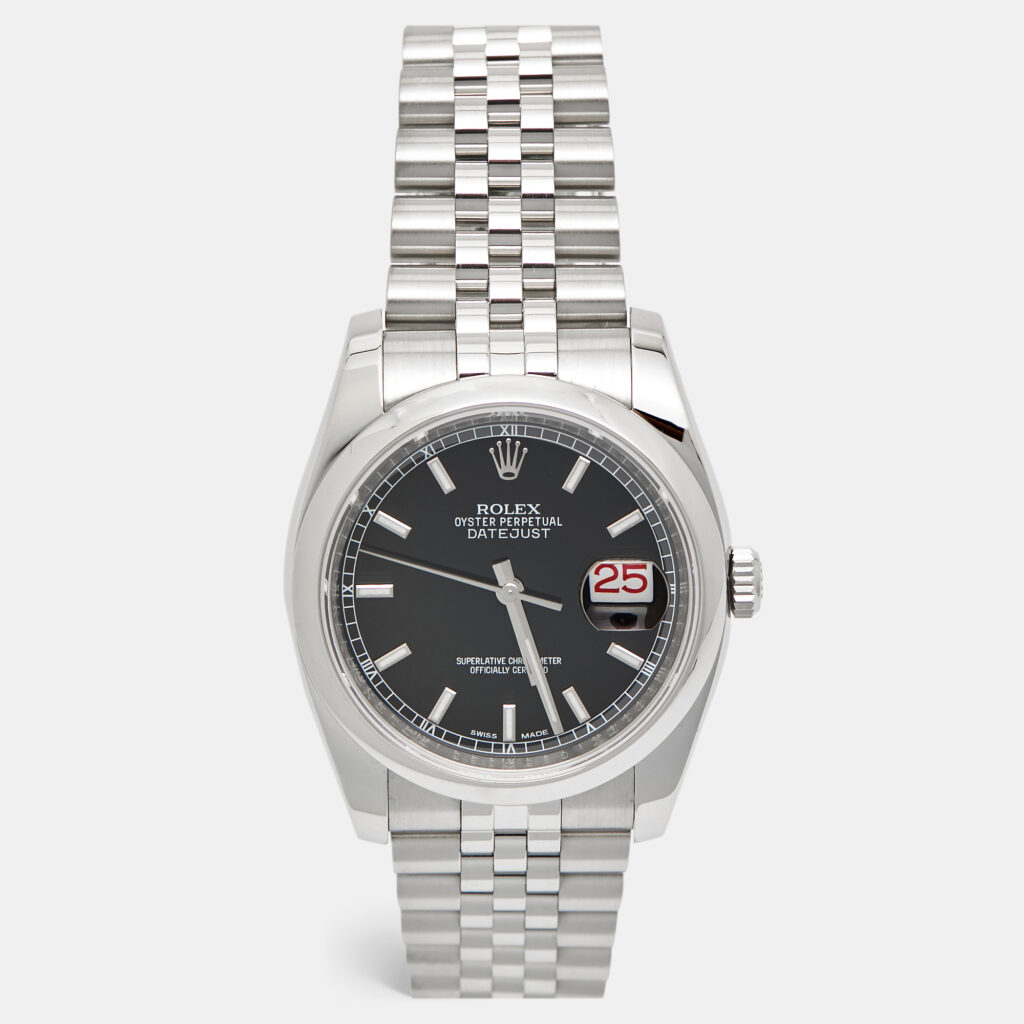 luxury-men-rolex-used-watches-p1159949-003.jpg Rolex Black Dial Stainless Steel Datejust 116200 Men's Wristwatch 36 mm