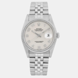 Rolex Cream 18K White Gold Datejust 16234 Automatic Men's Wristwatch 36mm