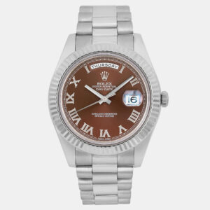 Rolex Brown 18K White Gold Day-Date President 218239 Automatic Men's Wristwatch 41mm