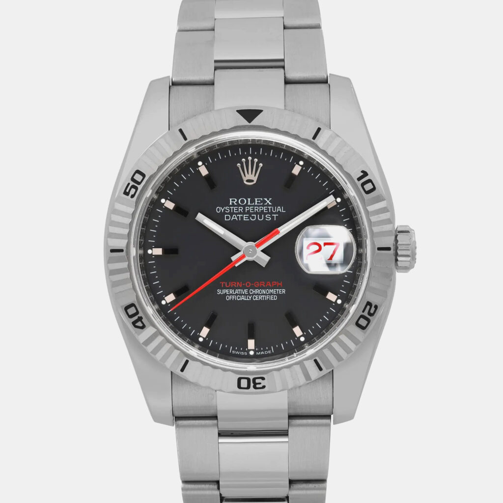 luxury-men-rolex-used-watches-p1160695-001 Rolex Black Stainless Steel Datejust Turn-O-Graph 116264 Automatic Men's Wristwatch 36 mm