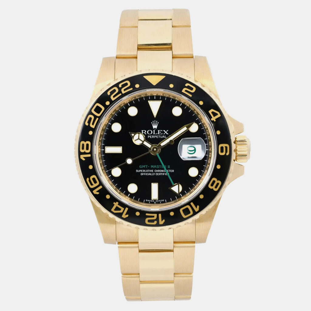 luxury-men-rolex-used-watches-p1160715-006 Rolex Black 18K Yellow Gold GMT-Master II 116718 Automatic Men's Wristwatch 40 mm