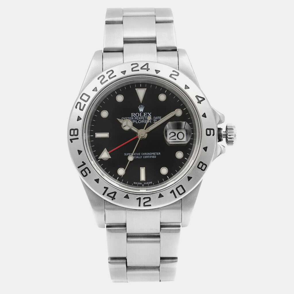 luxury-men-rolex-used-watches-p1160747-006 Rolex Black Stainless Steel Explorer II 16570 Automatic Men's Wristwatch 40mm