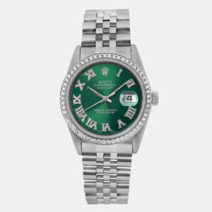 Rolex Custom Green Diamond Stainless Steel Datejust 16220 Automatic Men's Wristwatch 36mm