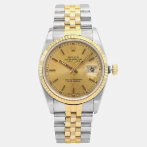 Rolex Champagne 18k Yellow Gold Stainless Steel Datejust 16233 Automatic Men's Wristwatch 36mm