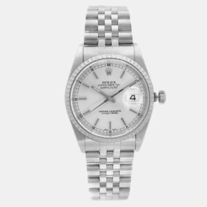 Rolex Silver Stainless Steel Datejust 16220 Automatic Men's Wristwatch 36 mm