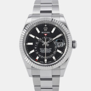 Rolex Black 18k White Gold Stainless Steel Sky-Dweller 326934 Automatic Men's Wristwatch 42 mm