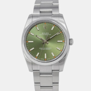 Rolex Olive Green Stainless Steel Oyster Perpetual 114200 Automatic Men's Wristwatch 34mm