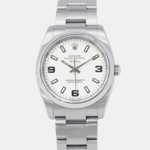Rolex White Stainless Steel Air-King 114200 Automatic Men's Wristwatch 34mm