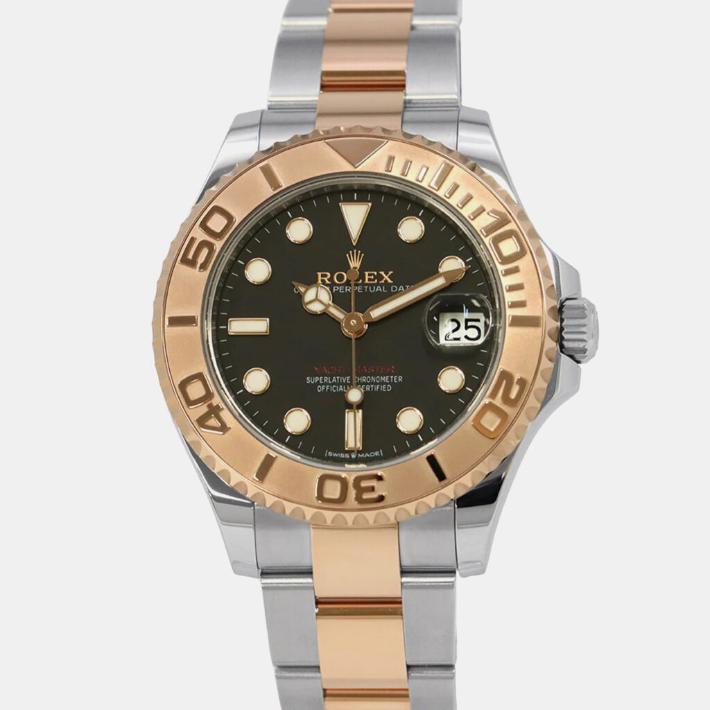 luxury-men-rolex-used-watches-p1164673-001 Rolex Black 18K Rose Gold Stainless Steel Yacht-Master 268621 Automatic Men's Wristwatch 37mm